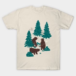 Gentle Grizzlies in a Green Forest T-Shirt